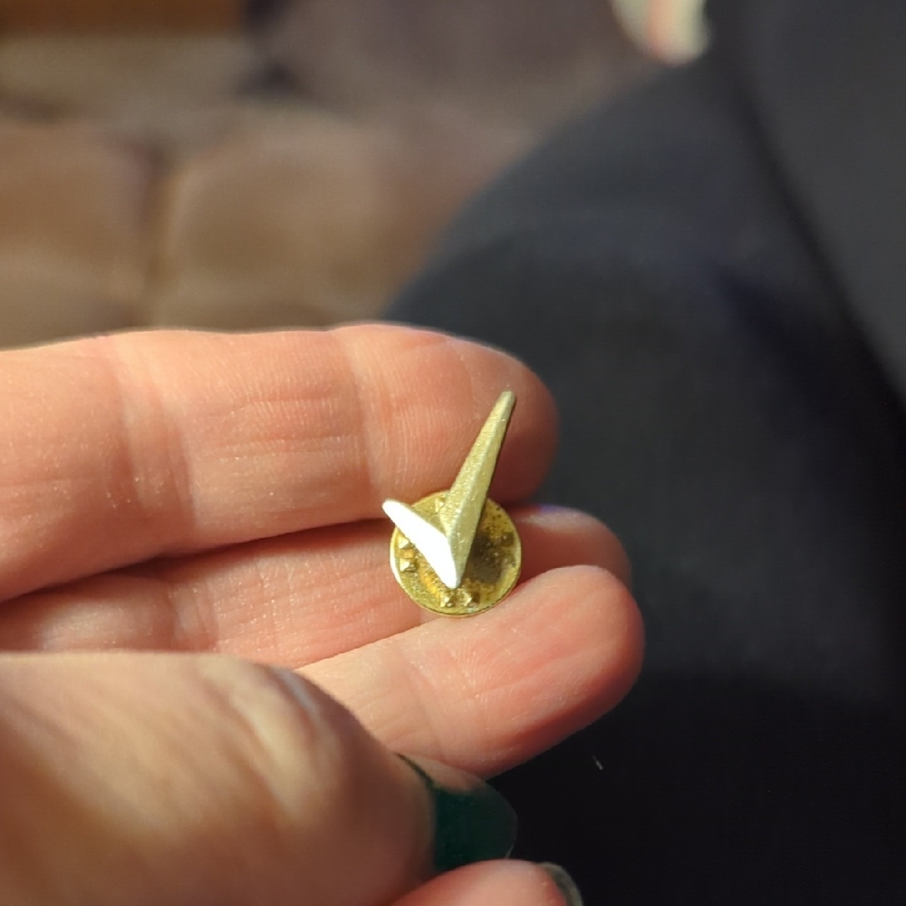 Vintage Check Mark Gold Tone Lapel Hat Pin.